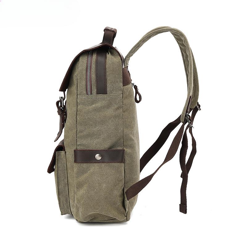 Leisure Travel Bag Waterproof Canvas Bag with Top Layer Leather Men's and Women's Shoulder Travel Computer Backpack