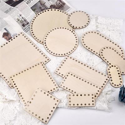 3 Pcs/Set Crochet Basket Base Poplar Plywood Unfinished Blank Cross Stitch Carved Hand-Woven DIY Crafts Basket Wooden Bottom
