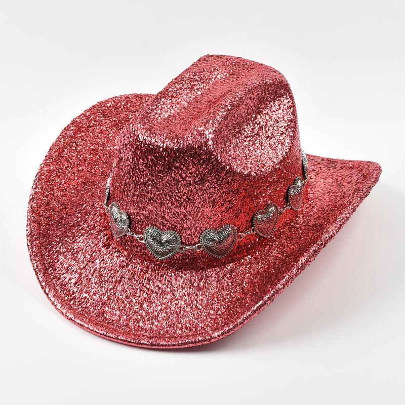 Lady Western Cowboy Hat With Rhinestone Ribbons Silver Jazz Hat For Men To Party In Retro Felt Hats