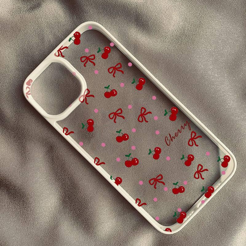Cherry Phone Case for IPhone 15 13 12 11 16 14 Pro Max 14 15 16 Plus Shockproof Soft Cute Heart Bow Cover Fundas