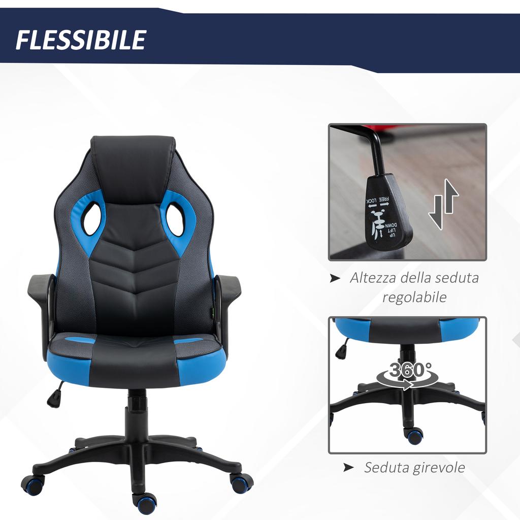 Gaming Chair Swivel Office Armchair with Casters In Faux Leather