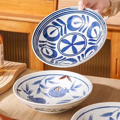 Pratos de Jantar de Cerâmica de 8 Polegadas Pratos Florais Vintage Pintados à Mão Cerâmica Sob Esmalte Pratos de Servir Redondos Louça de Jantar de Cozinha, 1 peça