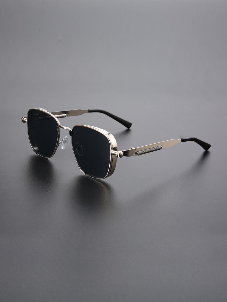 1pc Vintage Steampunk Square  Metal Frame Sunglasses with Full-Rim  Decorative Eyewear for Women Men Business Driving Glasses