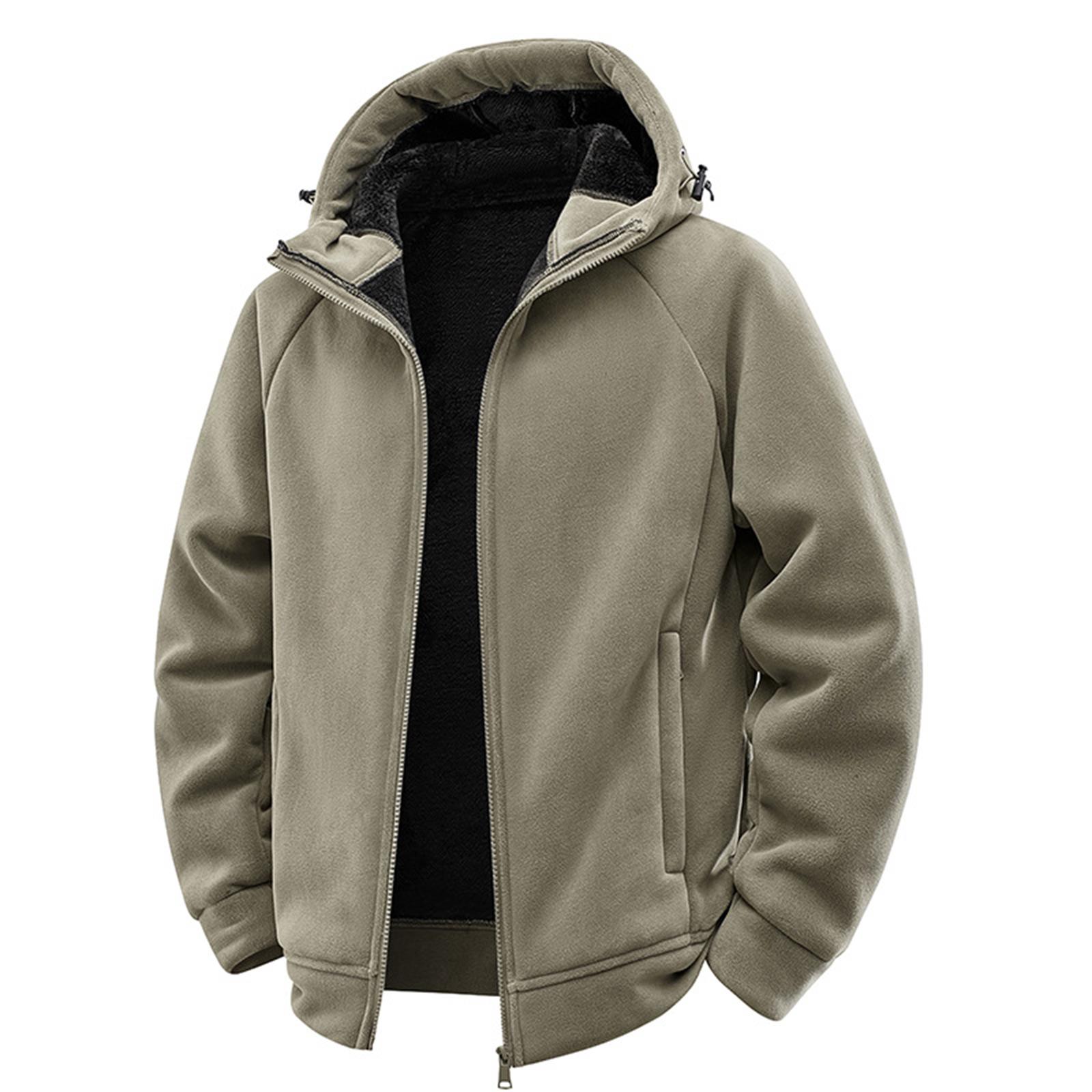 

Men s Solid Color Hooded Zipper Plus Velvet Thickened Cardigan Sweatshirt Loose Casual Fashion Jacket M хаки