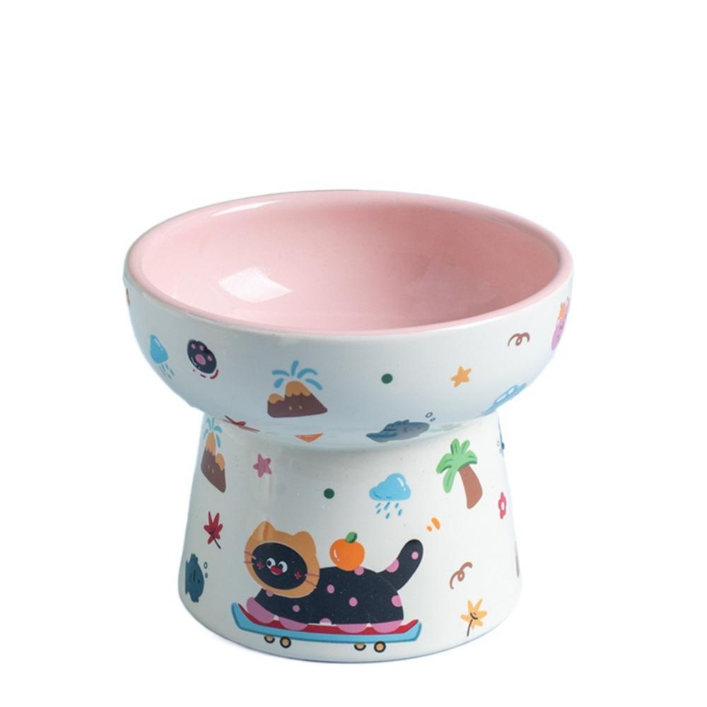 

Flat/Slanted Mouth Pet High Foot Bowl Anti Tipping Pet Drinking Feeder Cat Bowl Kitten Puppy Style 1