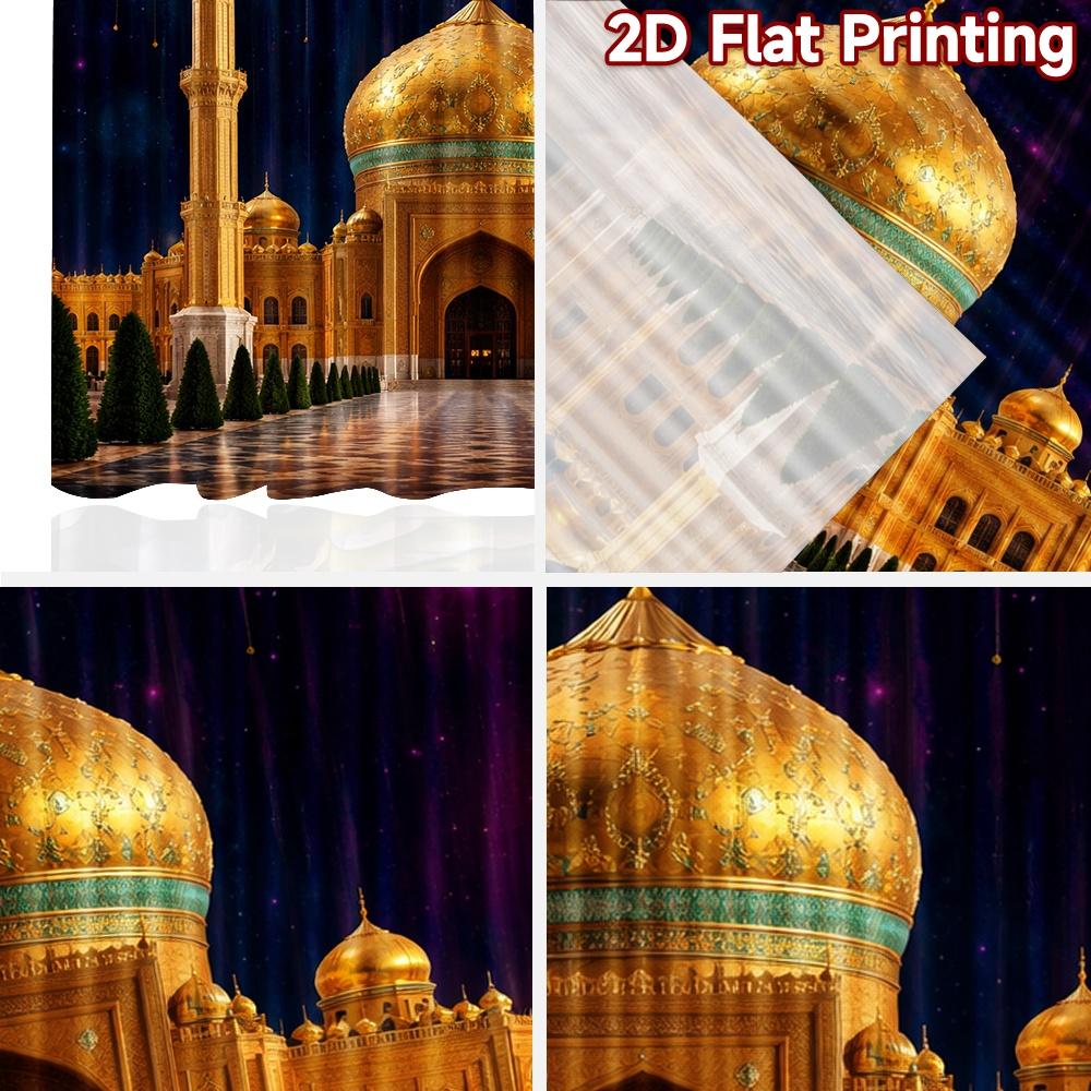 2D flat printing 2pcs Curtain Window Curtains Golden Mosque Night Sky Digital Printed Polyester Drapes Party Decorations Perfect