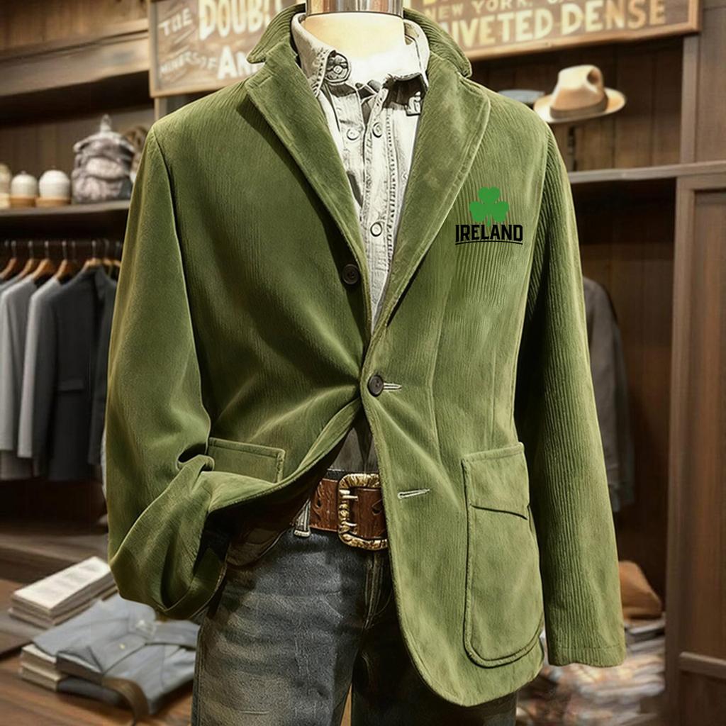 Men's Printing Corduroy Warm Pocket Suit Jacket Cardigan Men's Casual Suit