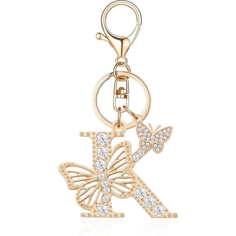 Exquisite Women Capital Letters Charms Keychain Initial 26 A-Z Butterfly Rhinestone Keyring Bag Decoration Pendant Girl Gift