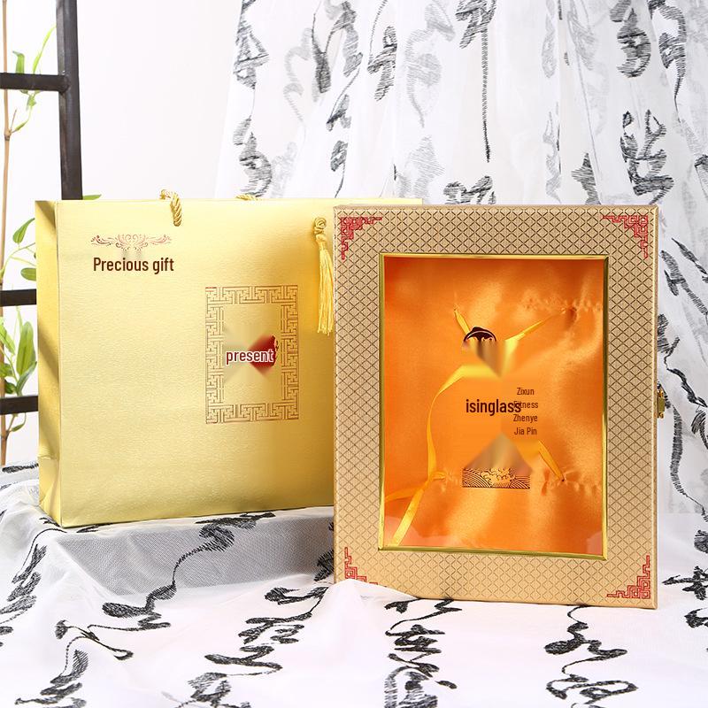 Golden Fish Maw Gift Box - Cod & Turtle Fish Maw, 250g or 500g, Empty Box, Free Shipping Gold Small + Handbag (Approx. 150g)