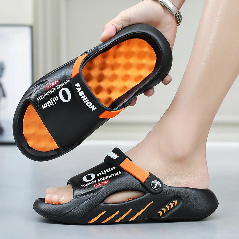 New Slippers for Men, Summer Thick Soled Comfortable Sandals, Outdoor Beach Anti Slip Casual Shoes, Plus Size Sports Sandals