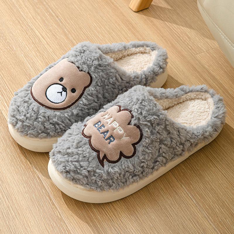 Cotton slippers women's velvet thermal slippers winter cotton drag couple cotton shoes men's thick-soled wool slippers shoes