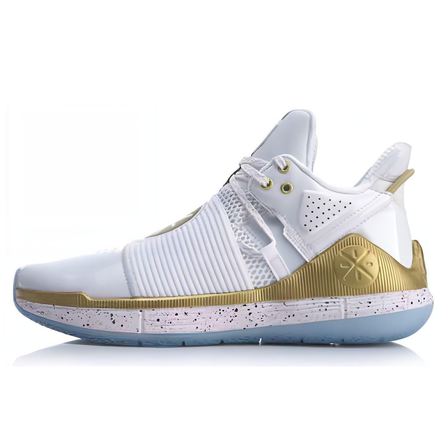 

Мужские баскетбольные кроссовки LiNing Shadow с амортизацией, противоскользящие и износостойкие, средней высоты, бело-золотые 42