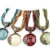 Bohemian Peacock Gemstone Temperament Women's Retro Rice Bead Necklace Sweater Chain Ethnic Pendant Woven Rope