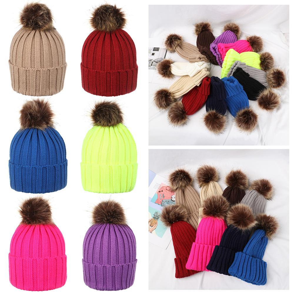 Ladies Women Soft Detachable Beanie Cap Knitted Hat Winter Cap Ski Hat