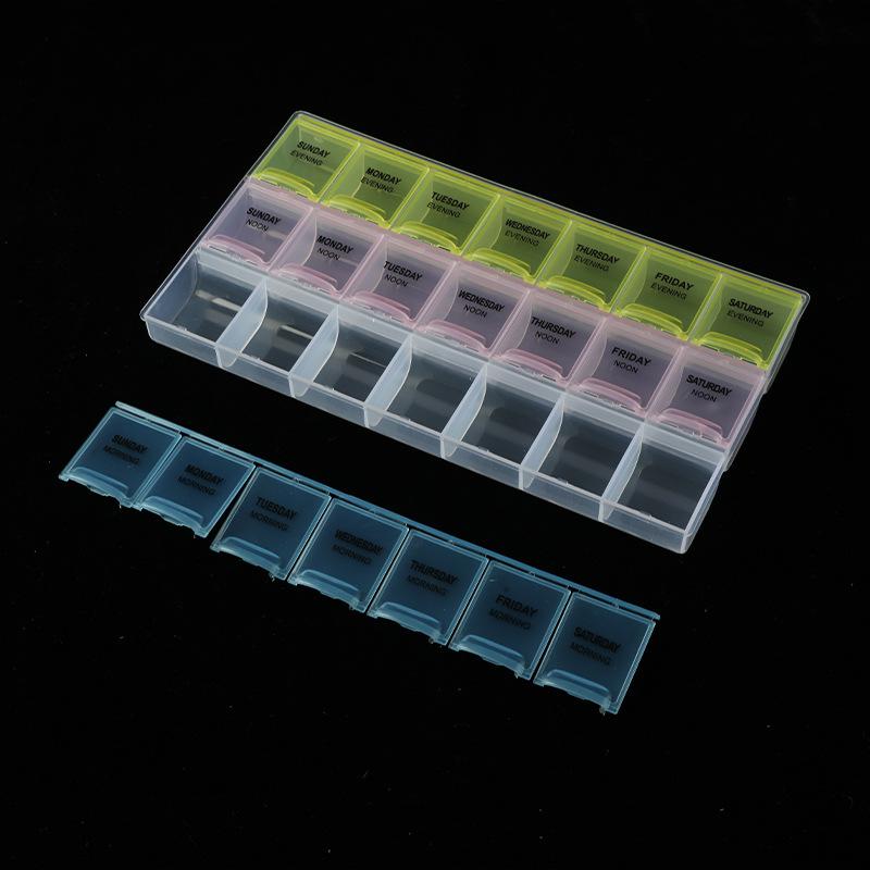 Health Care Portable One-week Memo Reminder 3 Rows of 21 Grids Rainbow Medicine Diamond Storage Box