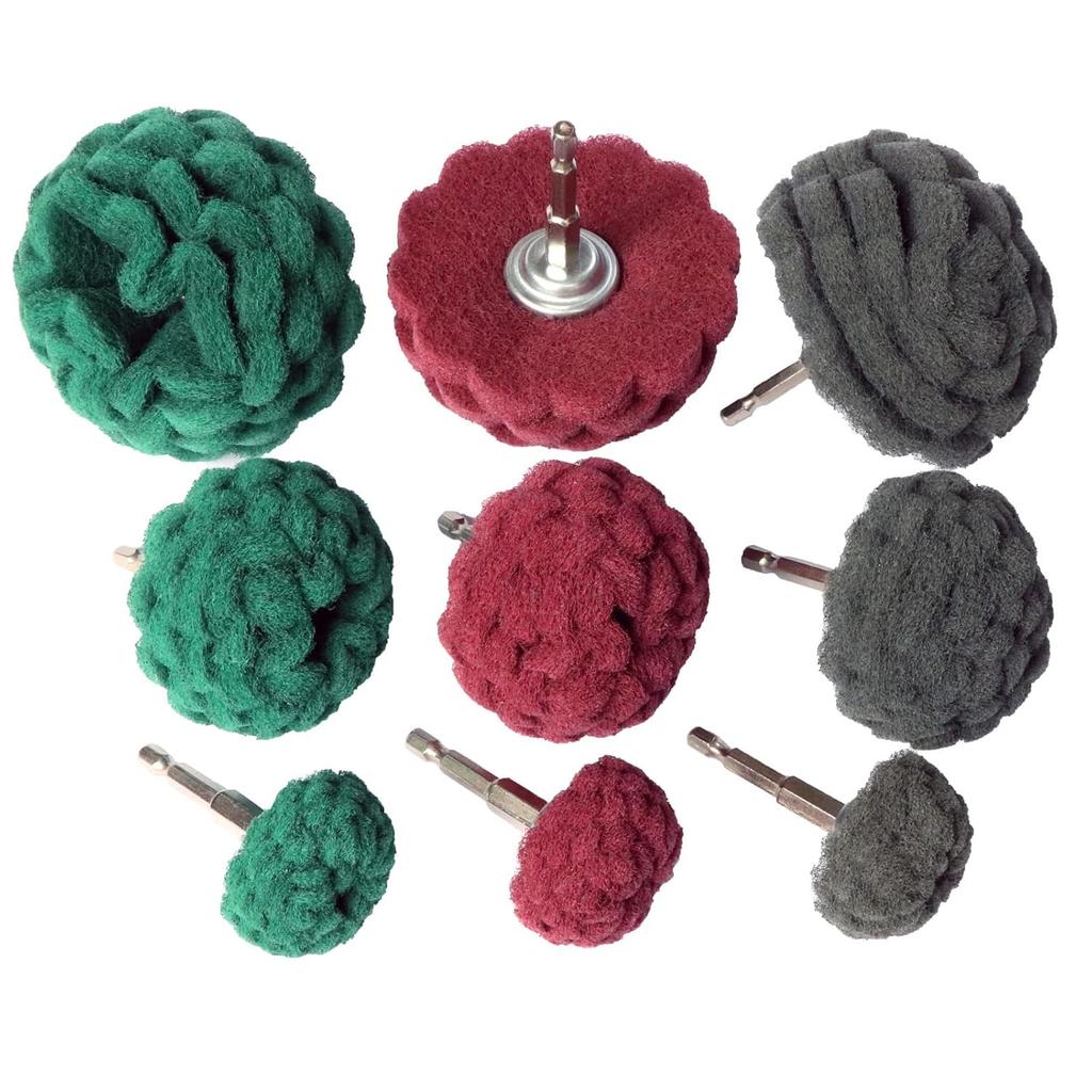 9PCS Scouring Pads Abrasive Buffing Polishing Wheel Drill Attachment Set, Non Woven Wheel Polishing Kit For Drill,Power Scrubber Drill Polishing