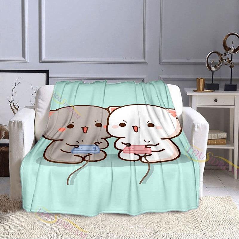 Cartoon Cute Peach Cat Pattern Blanket Flannel Valentine's Day Gift Microfiber Plush Flannel Throw Blanket On Bed Sofa Bedding