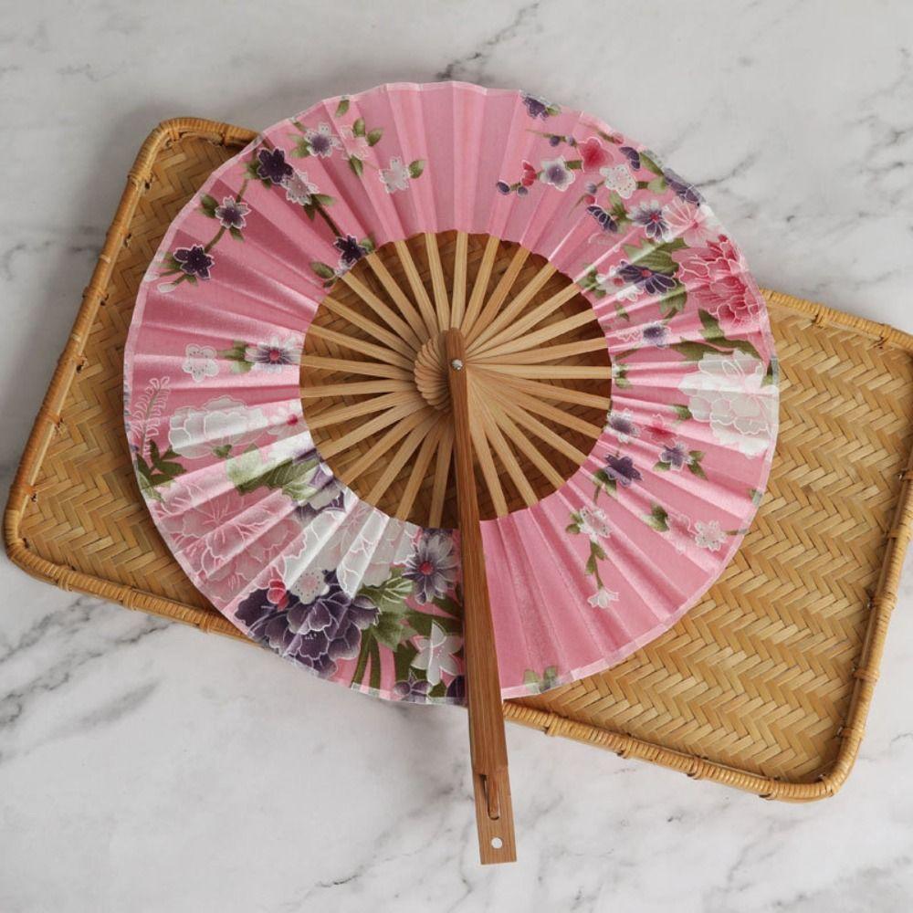 Bamboo Craft Round Folding Fan Rotatable Handheld Fan Home Decoration Dance Fan  Girl Gift