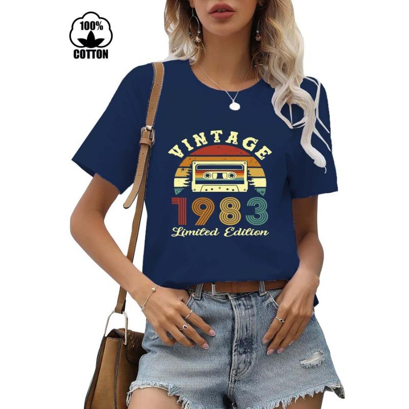 Cotton Short Sleeved Round Neck Printed T-shirt Women