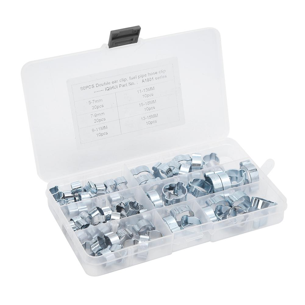 

80pcs Dual Ear Fuel Hose Clamp Pinch Vehicle 360 degrees Design 6 Sizes