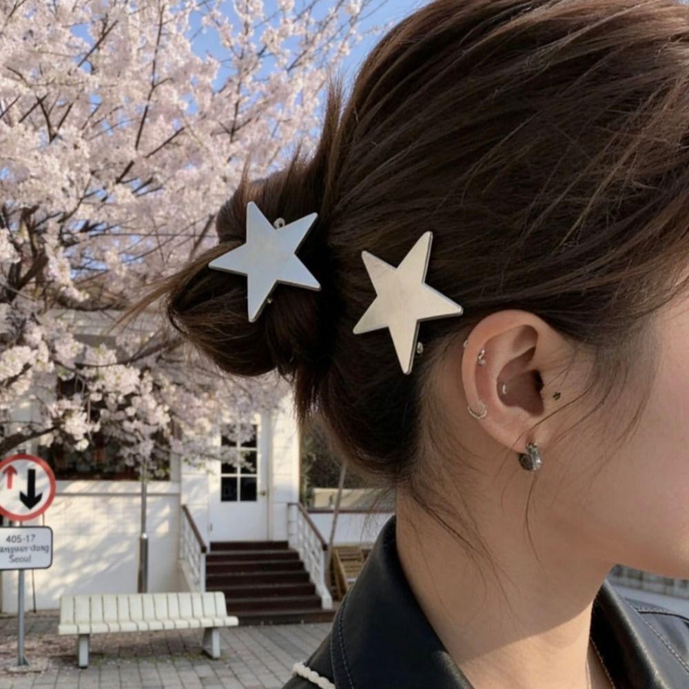 Spicy Girl Silver Star Hair Clip Creative Metal Duckbill Clip Lovely Children Side Clip  Women