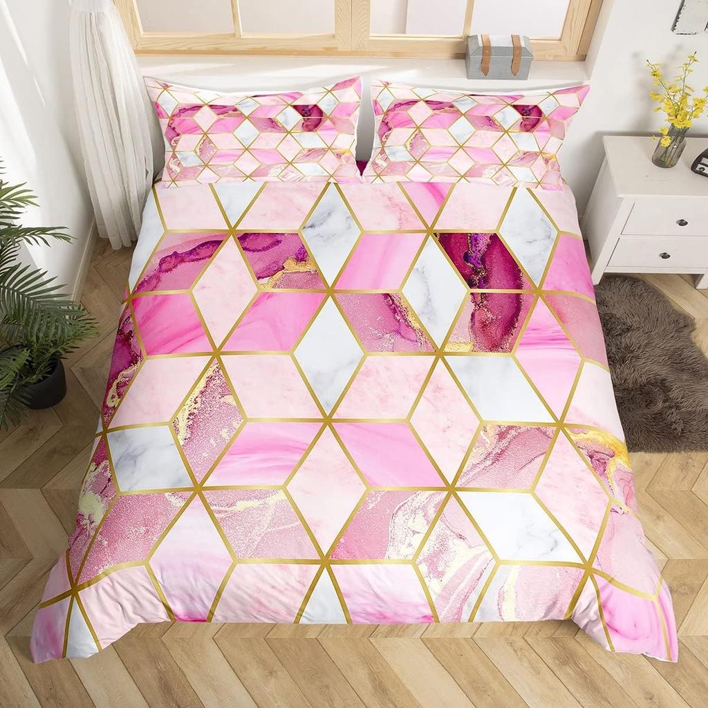 Marble Duvet Cover Queen Full for Kids Boys Girls Modern Luxury Marble Print Comforter Cover Geometric Cube Bedding Set 2/3Pcs