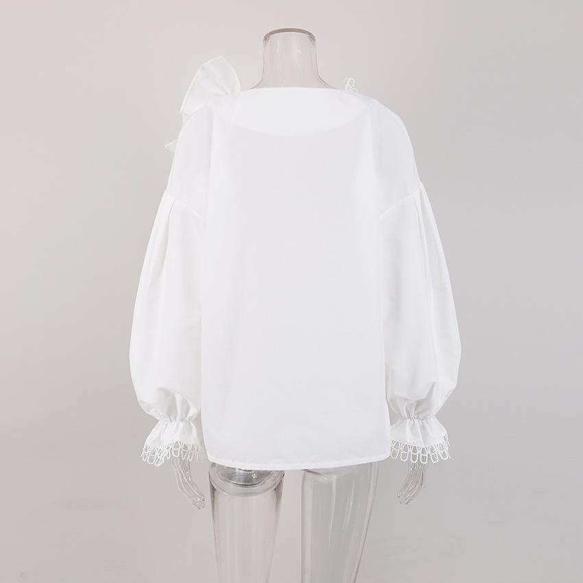 Women's Long Sleeve Blouse V Neck Ruffled Edges Lace Trimmed Shirt Elegant Patchwork Design Lightweight Fabric Suitable for Spring
