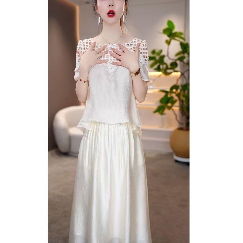 Summer Two Piece Set Lace Hollow Out Top and Skirt Fashionable Outfit Unique Design