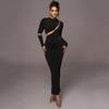 European and American crew neck long-sleeved dress women's fashion hot-selling sexy spice girl tight body sculpting high elastic splicing long dress