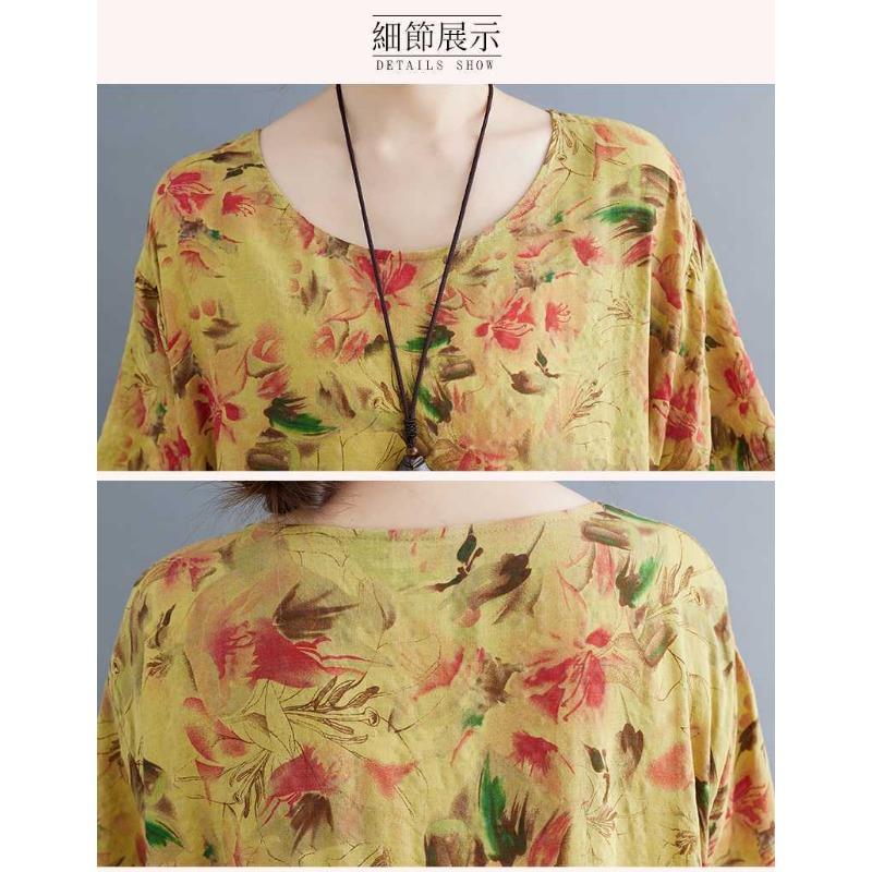 Loose and Thin Retro Swing Round Neck Short Sleeve Long Dresses