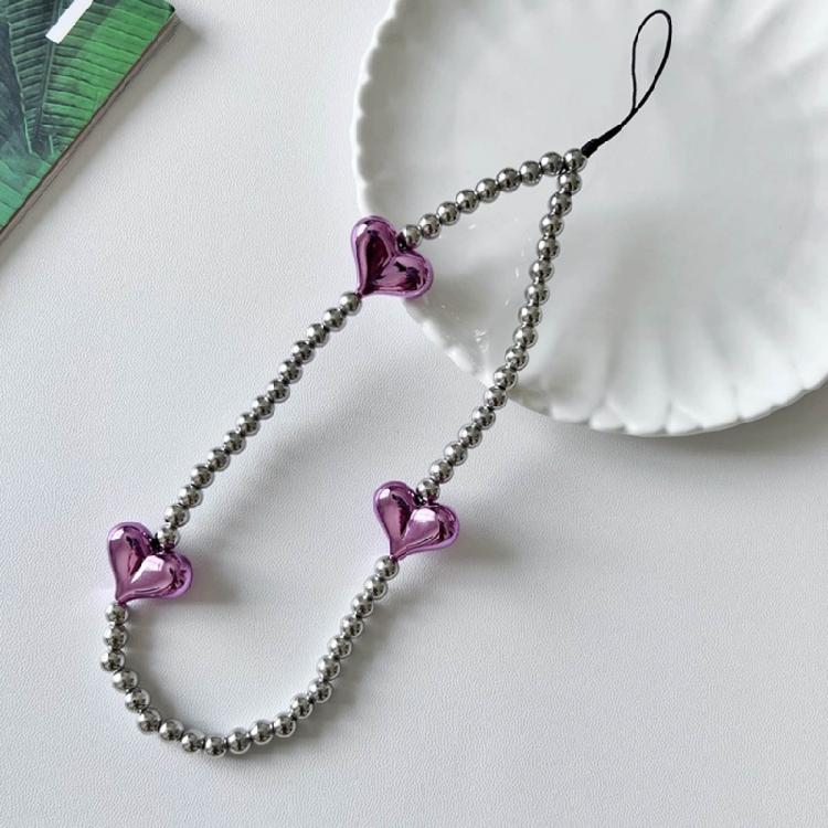 Round Beaded Heart Phone Strap Backpack Pendant Phone Chain Sweet Decors