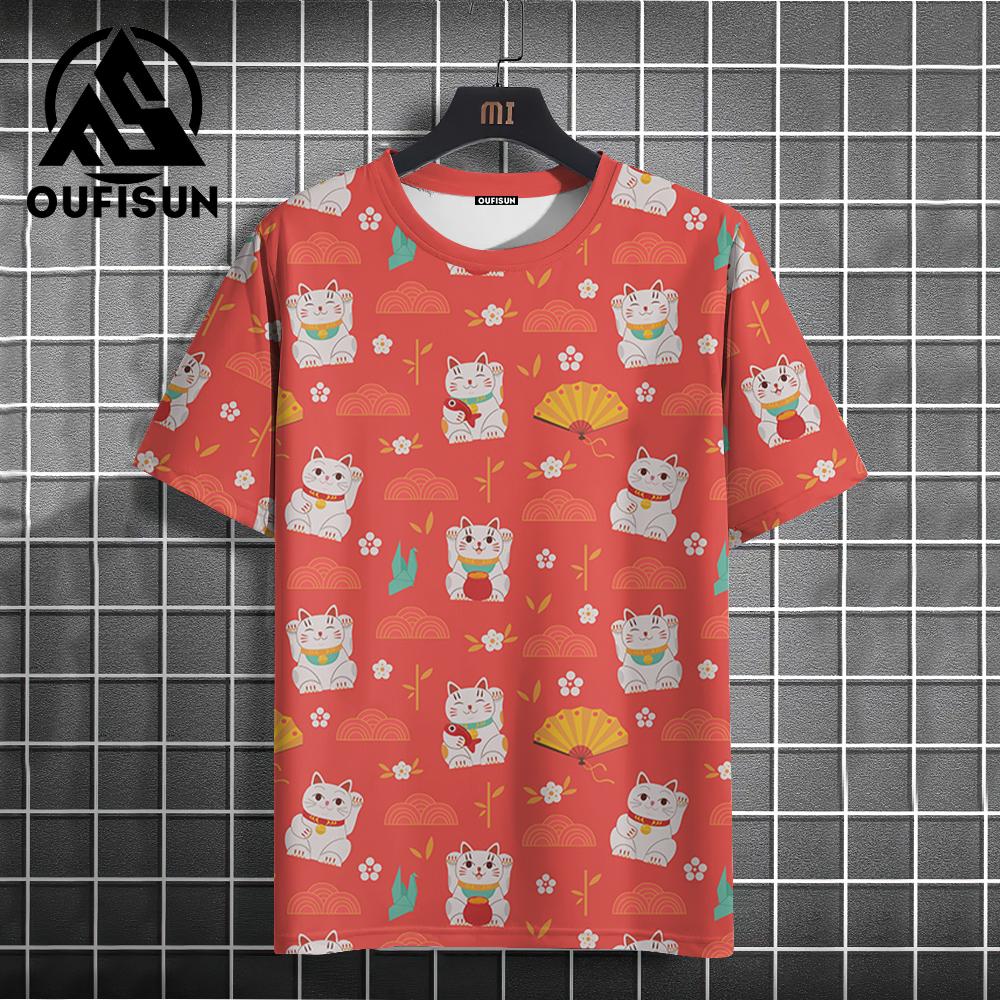 

Футболки с принтом Lucky Cat 3D для мужчин, футболки с коротким рукавом, свободная футболка Harajuku, мужская спортивная одежда, новая модная уличная одежда 5XL