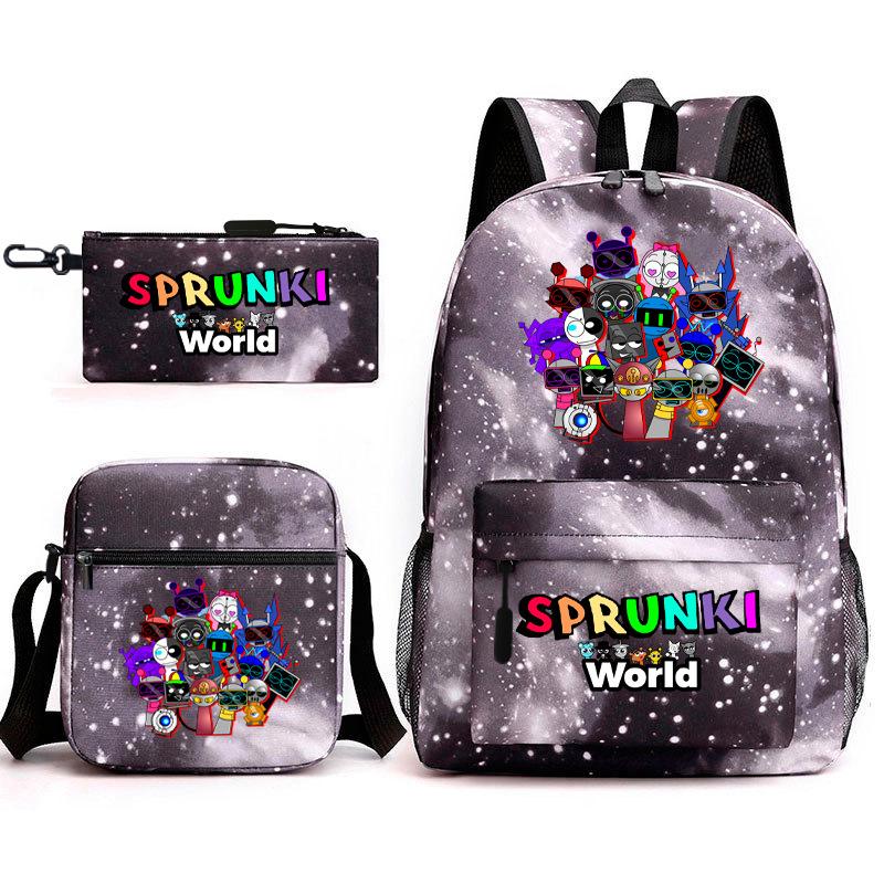 New Rhythm Box Sprunki Music Game Schoolbag Backpack Pencil Case Three-piece Set Student Heat Transfer Backpack D