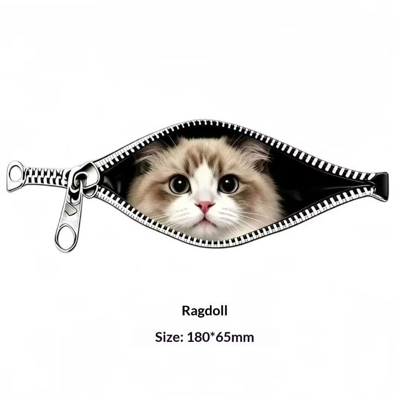 Cat Car Sticker Zipper Cat Puppet Teddy Border Collie Puppy Cute Creative Personality Pet Car Decorative Sticker 1Pc