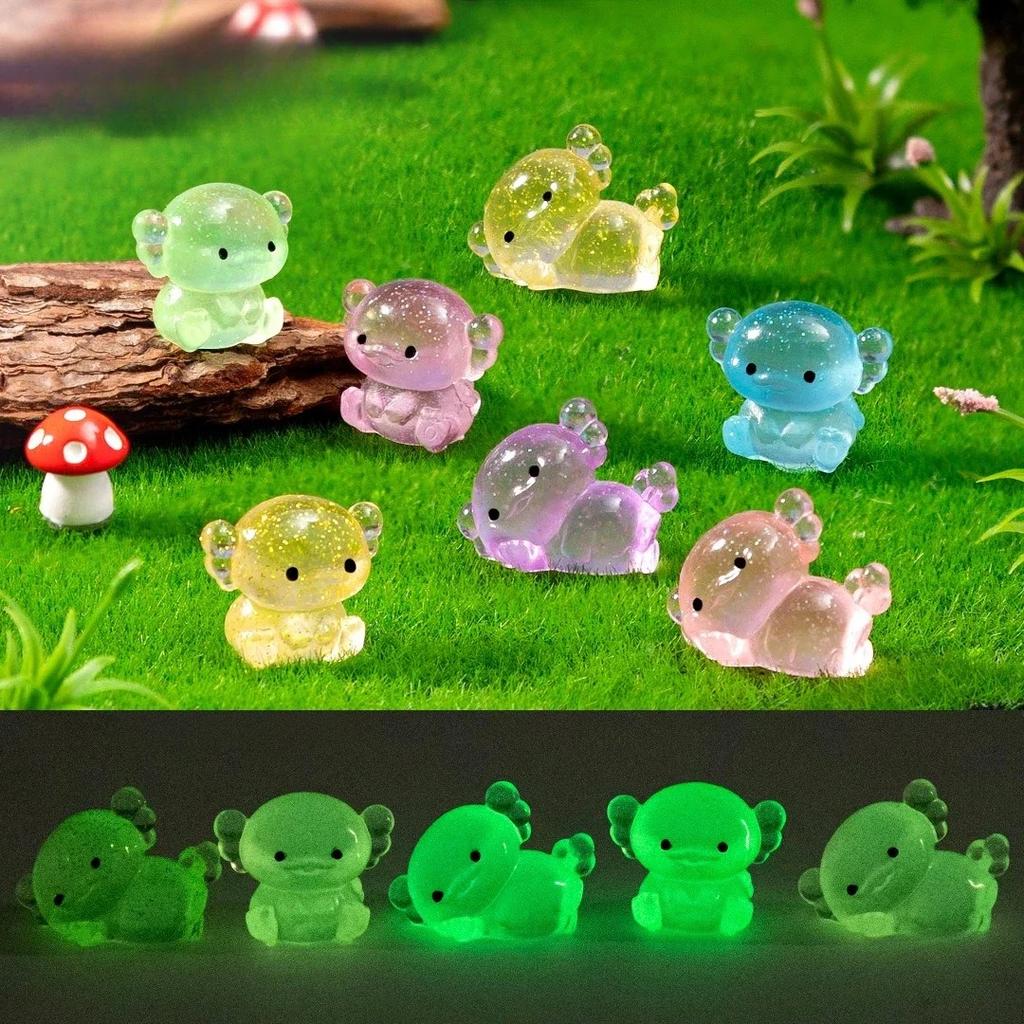 12Pcs Luminous Mini Resin Cute Axolotl Hexagonal Dragon Doll Glow In Dark Figurine Fairy Garden Diy Micro Landscape Decor