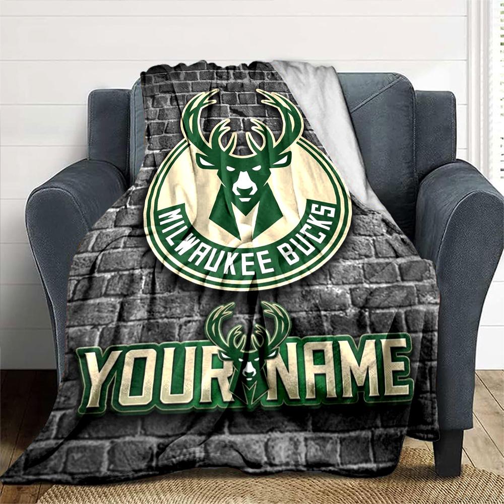 Name Custom Milwaukee Bucks Print Flannel Blanket High Quality Warm Comfortable Cover for All Seasons Perfect for Gifts Home Decor