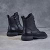 Johnature Genuine Leather Shoes Women Boots Zip Round Toe Flat With Handmade Retro Lace-up Sewing Casual Platform Boots