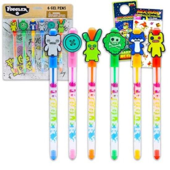 Set de 6 Stylos Gel Fuggler - Instruments d'Écriture Papeterie Enfants Monstres Moches Rigolos Autocollants Fête Souvenirs pour Enfants