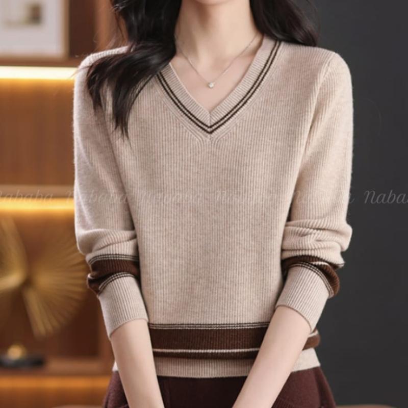 NaVaVa Women S Long SleeVe V Neck Knit Top Color Block Nk3388