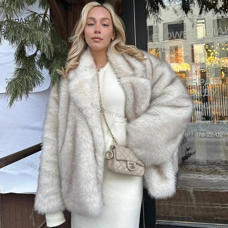 Manteau d'hiver oversize en fourrure dégradée tendance pour filles, Vêtements d'extérieur chauds et épais, Veste duveteuse en fausse fourrure de renard