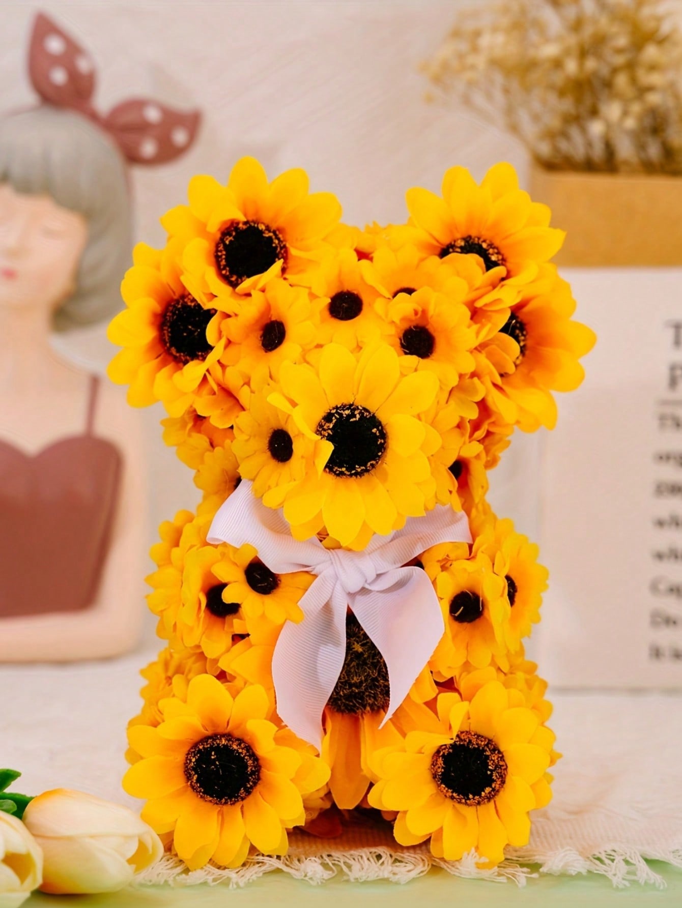 

Home decoration supplies Window decoration Four seasons sunflower cute bear home decoration ornament 1pc S