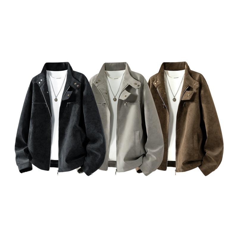 New leather jacket stand-up collar spring and autumn tooling style American retro lapel leather jacket PU leather jacket men