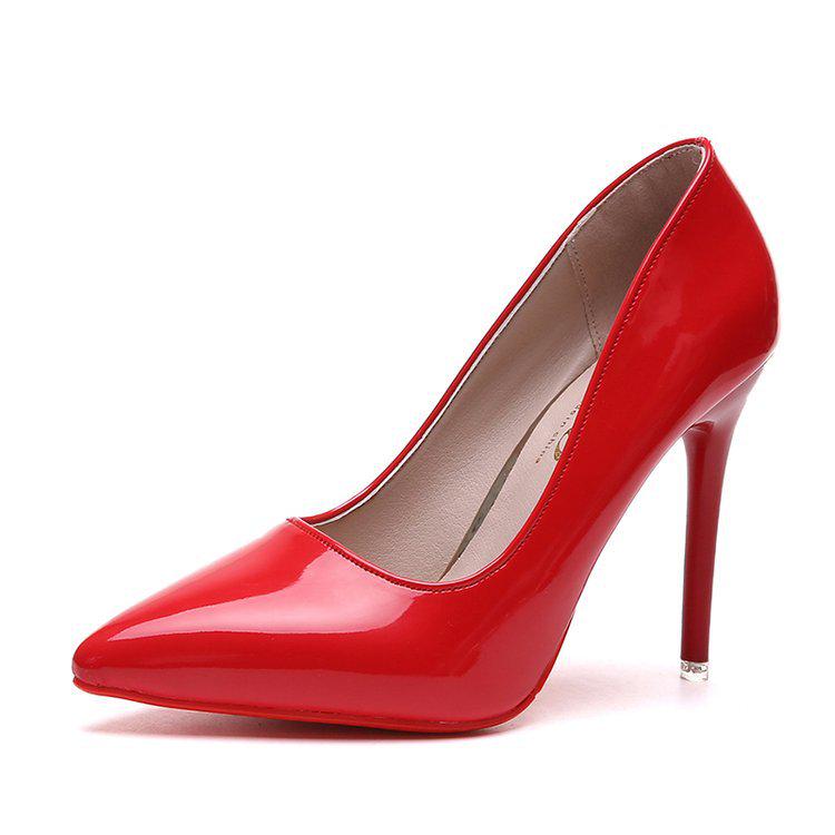 Große Größe 35 45 Damen Prägnant Beflockt Hohe Absätze Pumps Spitze Klassisch Rot Grau Damen Hochzeits Büro Schuhe Eleganter Stiletto Absatz Kleid Pumps