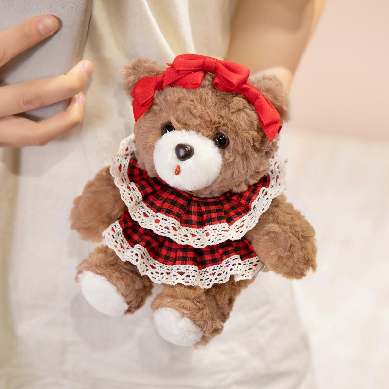 Stuffed Bear Plush Toy 3 Styles Brown Bear Cowboy Hat Red Bow Blue Hat Soft Plush Desk Ornament Home Office Room Decor Gift