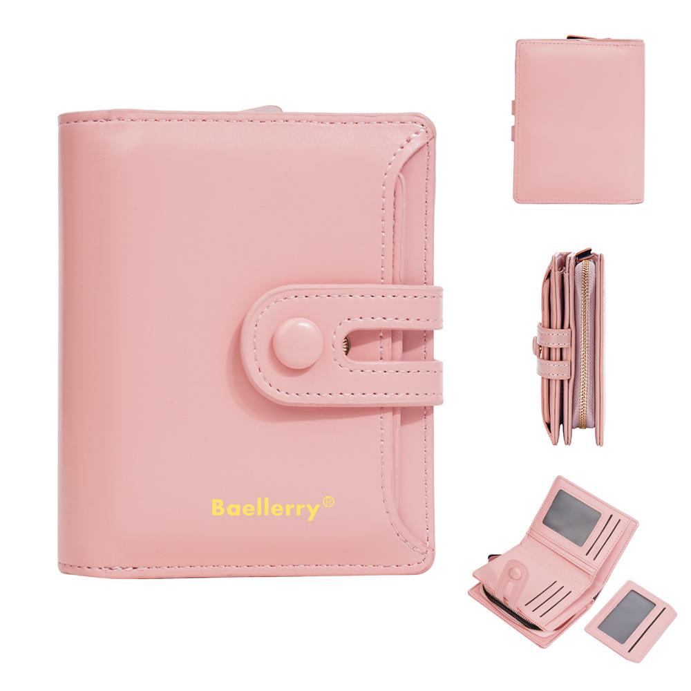 

Жіночий гаманець Baellerry з блискучої шкіри з масляним воском - Короткий, Багато відділень для карток, Кишеня для монет на блискавці, Універсальний дизайн світло-рожевий колір