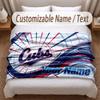 Chicago Cubs Printed Flannel Blanket Custom Name Text Soft Warm Throw For Bedroom Holiday Gift