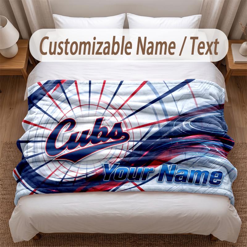 Chicago Cubs Printed Flannel Blanket Custom Name Text Soft Warm Throw For Bedroom Holiday Gift