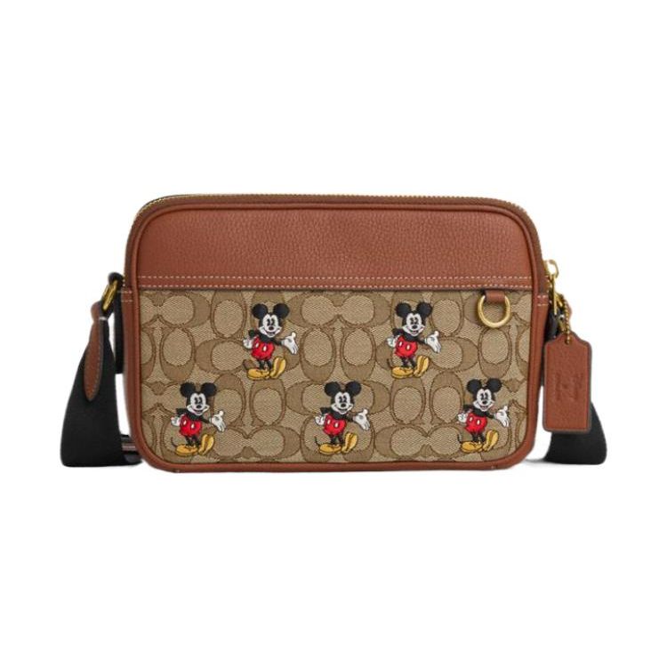 

Coach X Disney Collaboration 22 Mickey Embroidered Color Block Multi-Slot Leather And Fabric Crossbody Bag Small Unisex Crossbody Bag CL960-B4KM Basic Set (Bag+Dust Bag)