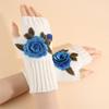 Half Finger Winter Wool Gloves Vintage Crochet Flower Mittens Embroidery Knitted Gloves  Outdoor