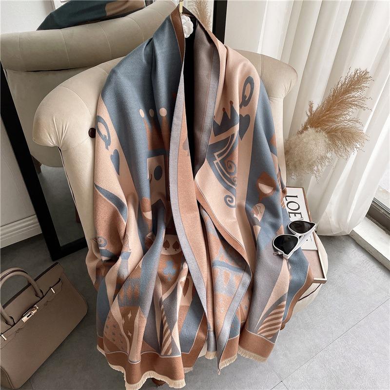 0G thickened version retro bird scarf women's winter high-end warm scarf imitation cashmere shawl
